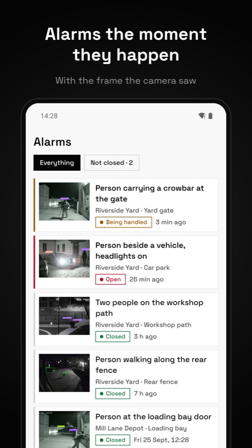 Alrmo app: alarms list